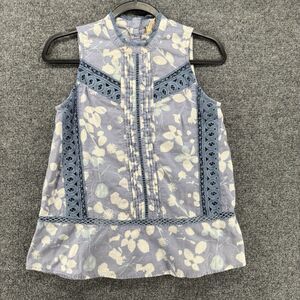 Vanessa Virginia Blouse Top Womens 0 Blue Floral Halter Sleeveless Peasant Boho
